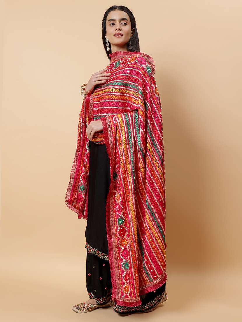 women phulkari dupatta with mirror work - 21707699 -  Standard Image - 1