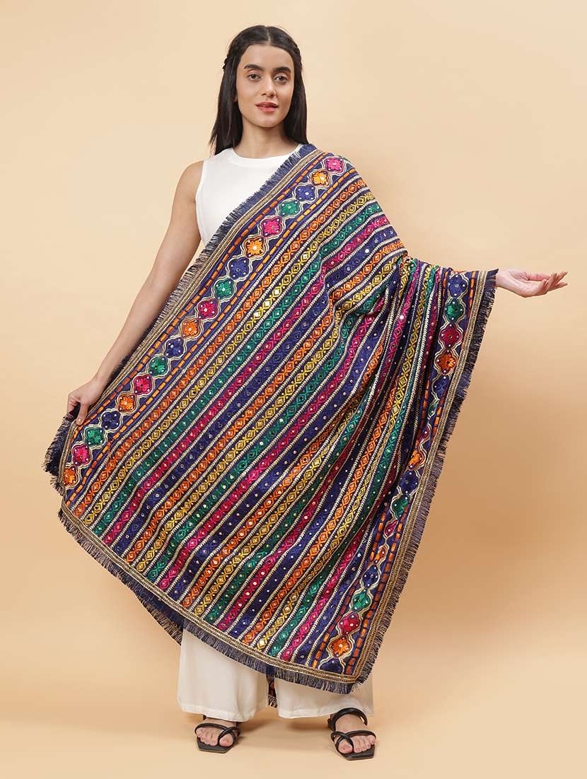 women phulkari dupatta with mirror work