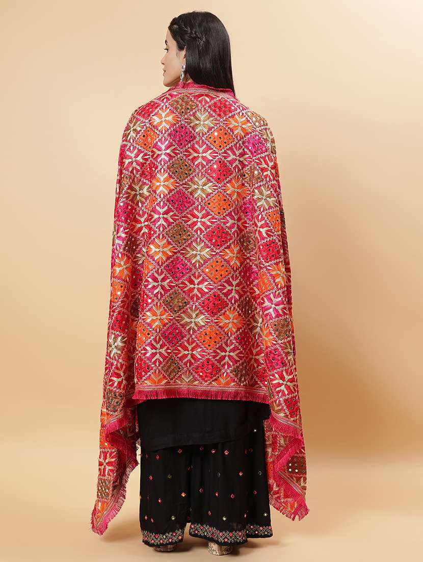 women phulkari dupatta with mirror work - 21707706 -  Standard Image - 4
