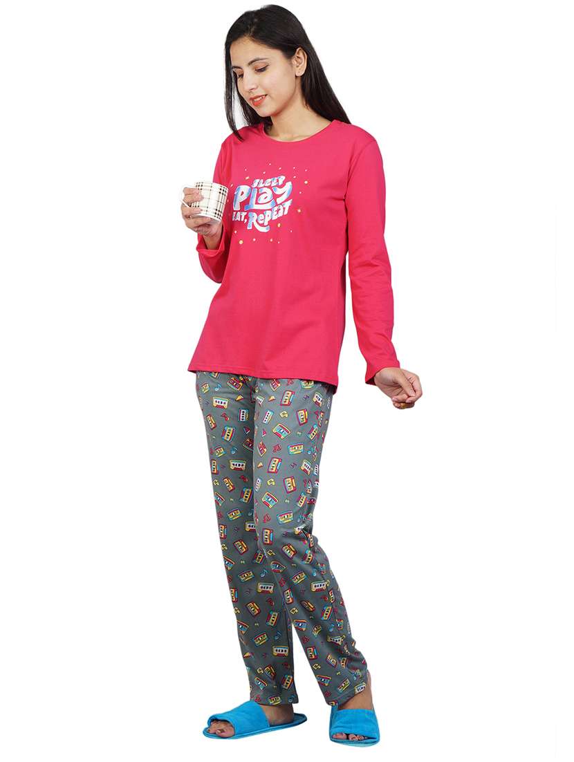 women printed nightwear t-shirt & pyjama set - 21707785 -  Standard Image - 1