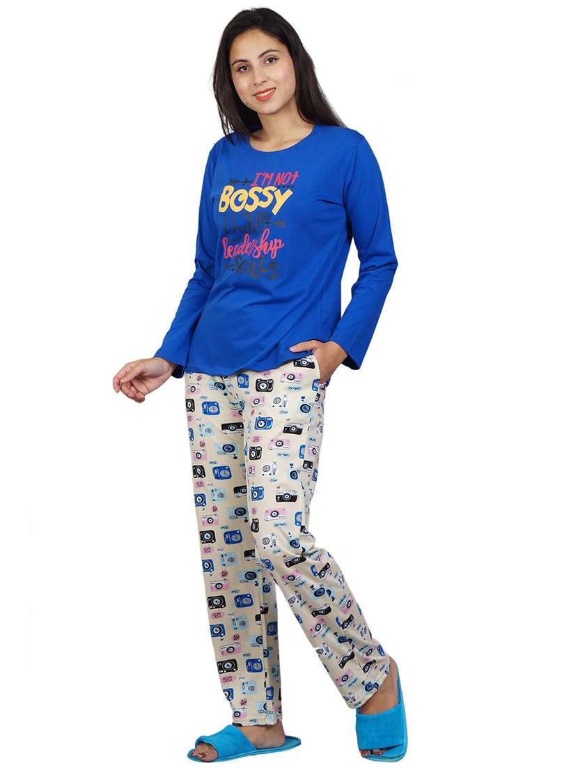 women printed nightwear t-shirt & pyjama set - 21707786 -  Standard Image - 1