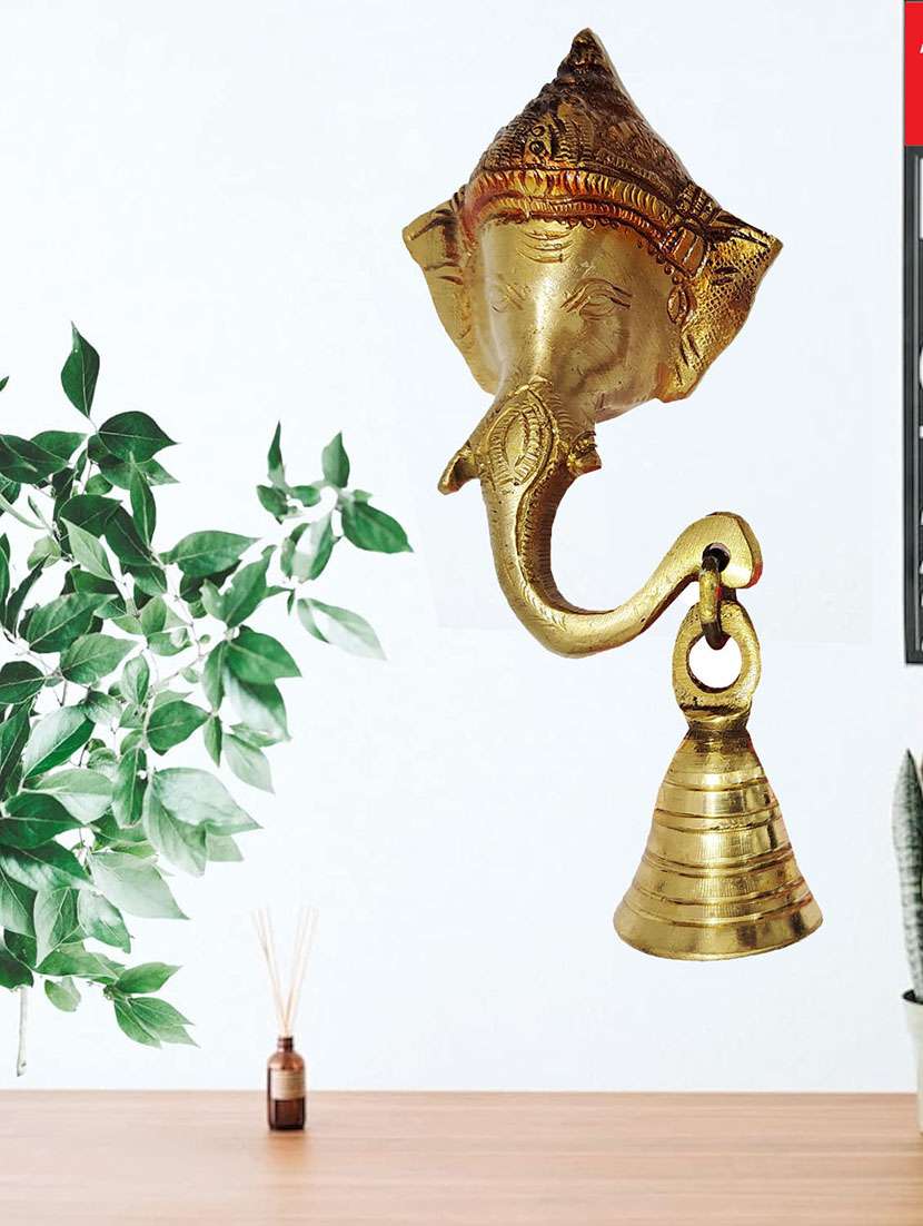 vidixn brass ganpati leaf door wall hanging bell decorative showpiece for ganesh utsav, home decor, festivals, gifts