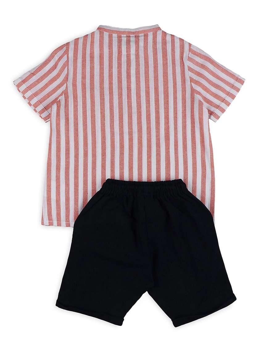 boys peach stripes shirts & shorts set - 21707854 -  Standard Image - 1