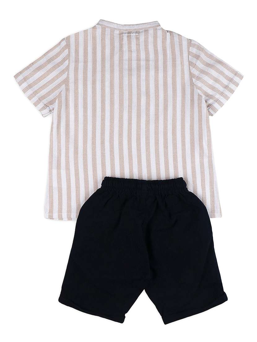 boys beige stripes shirts & shorts set - 21707855 -  Standard Image - 1