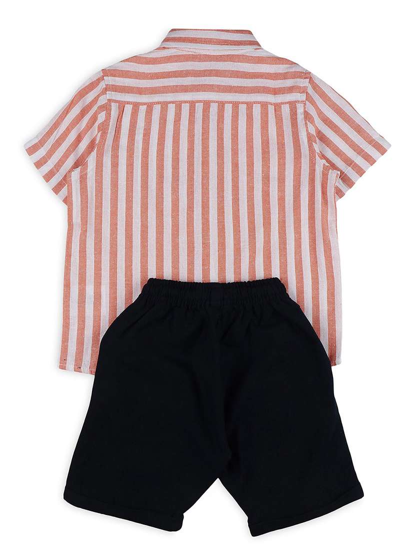 boys peach stripes shirts & shorts set - 21707856 -  Standard Image - 1