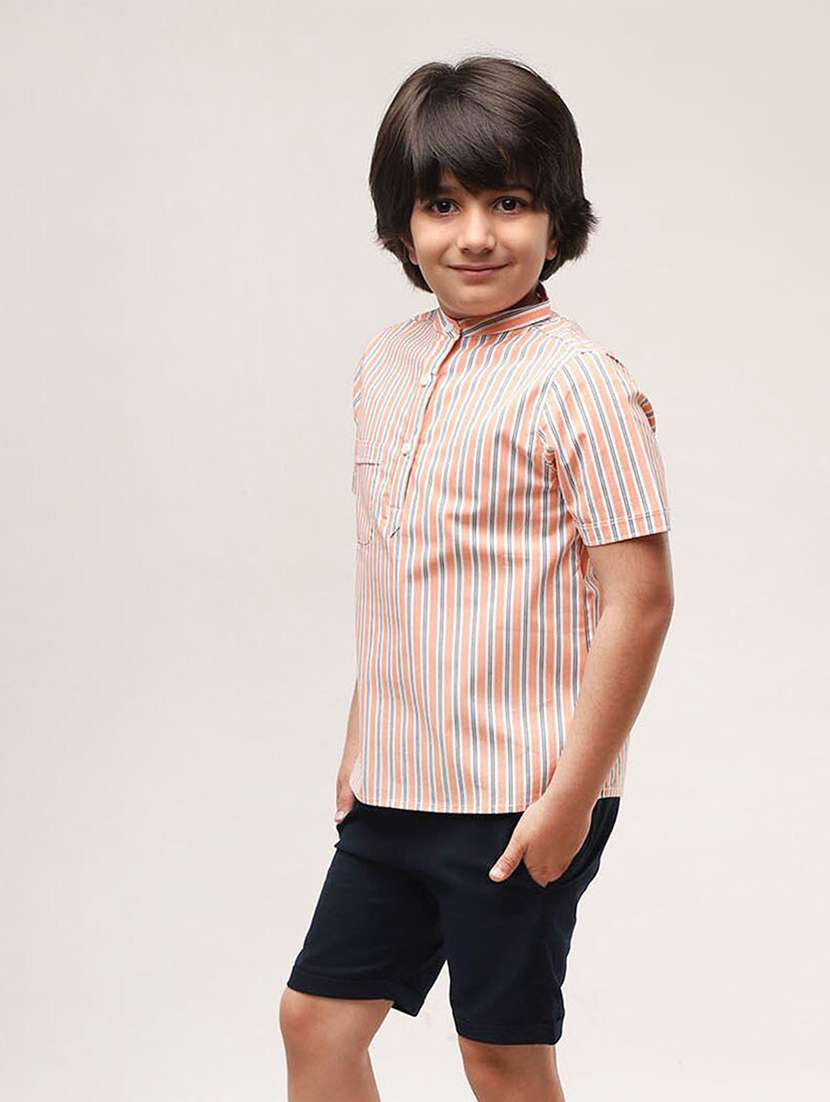boys stripes printed short sleeve shirt