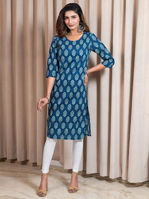 women printed three quarter sleeve straight kurta - 21707880 - Standard Image - 0