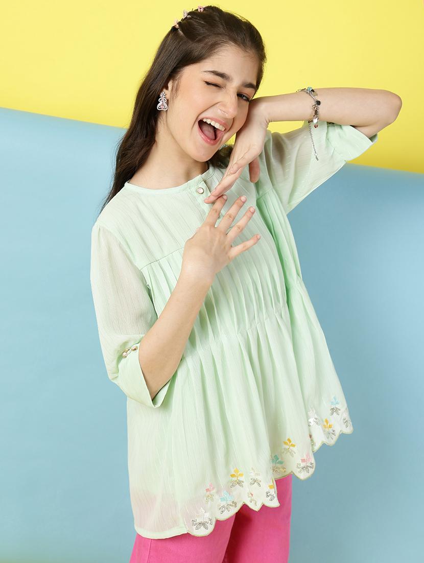 girls embroidered round neck top - 21707960 -  Standard Image - 1