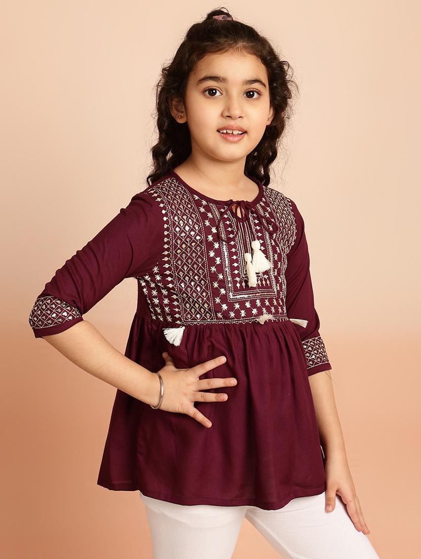 girls embroidered round neck top - 21707970 - Standard Image - 1