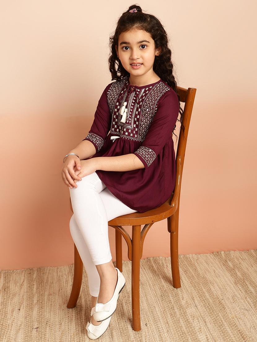 girls embroidered round neck top - 21707970 - Standard Image - 4