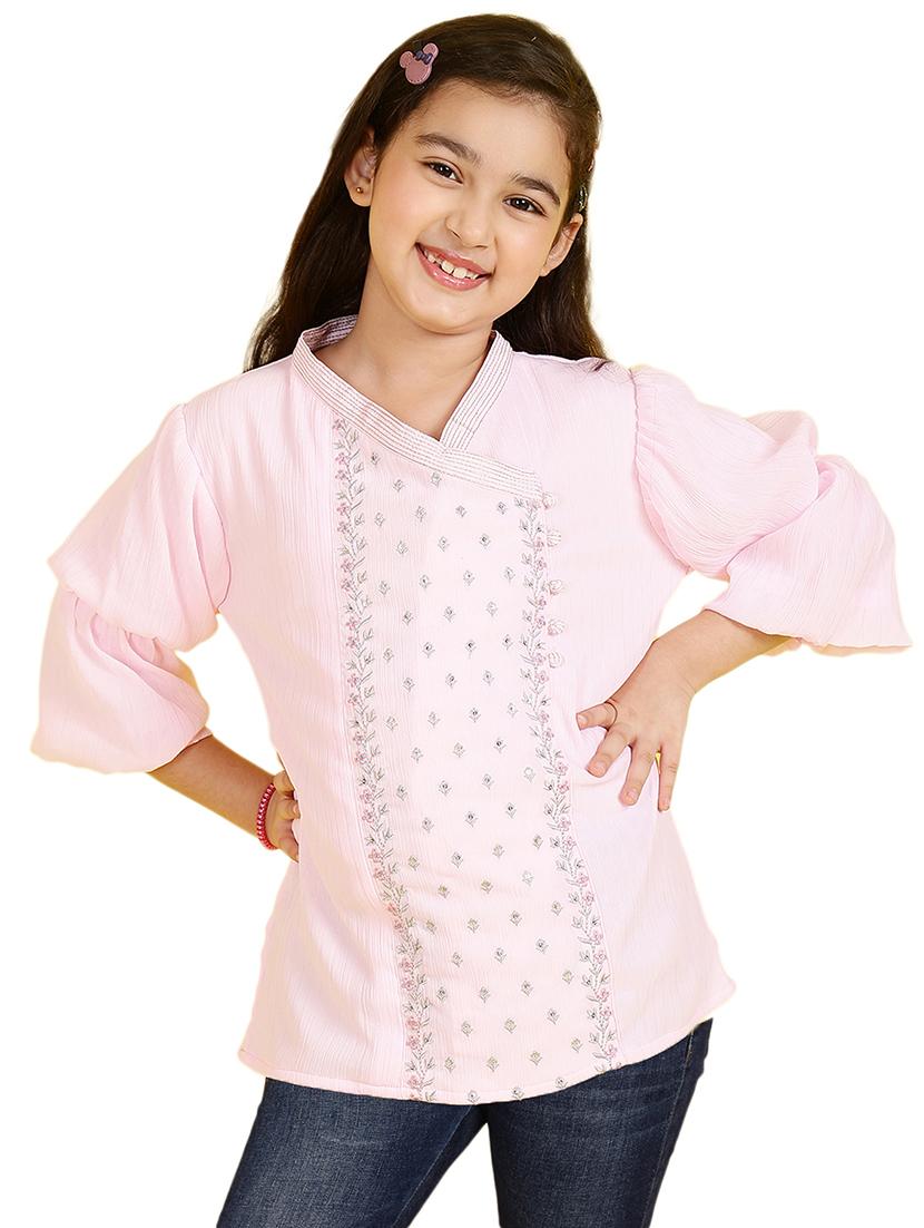 girls embroidered v neck top - 21708044 -  Standard Image - 1