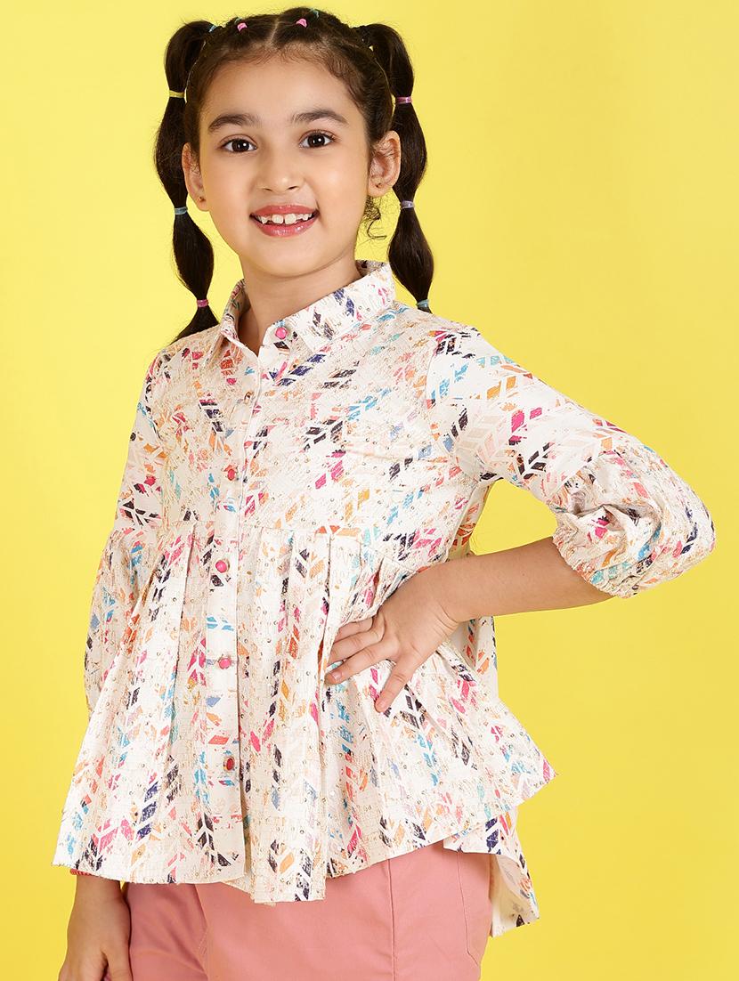 girls off white printed three quater sleeve top - 21708052 - Standard Image - 1