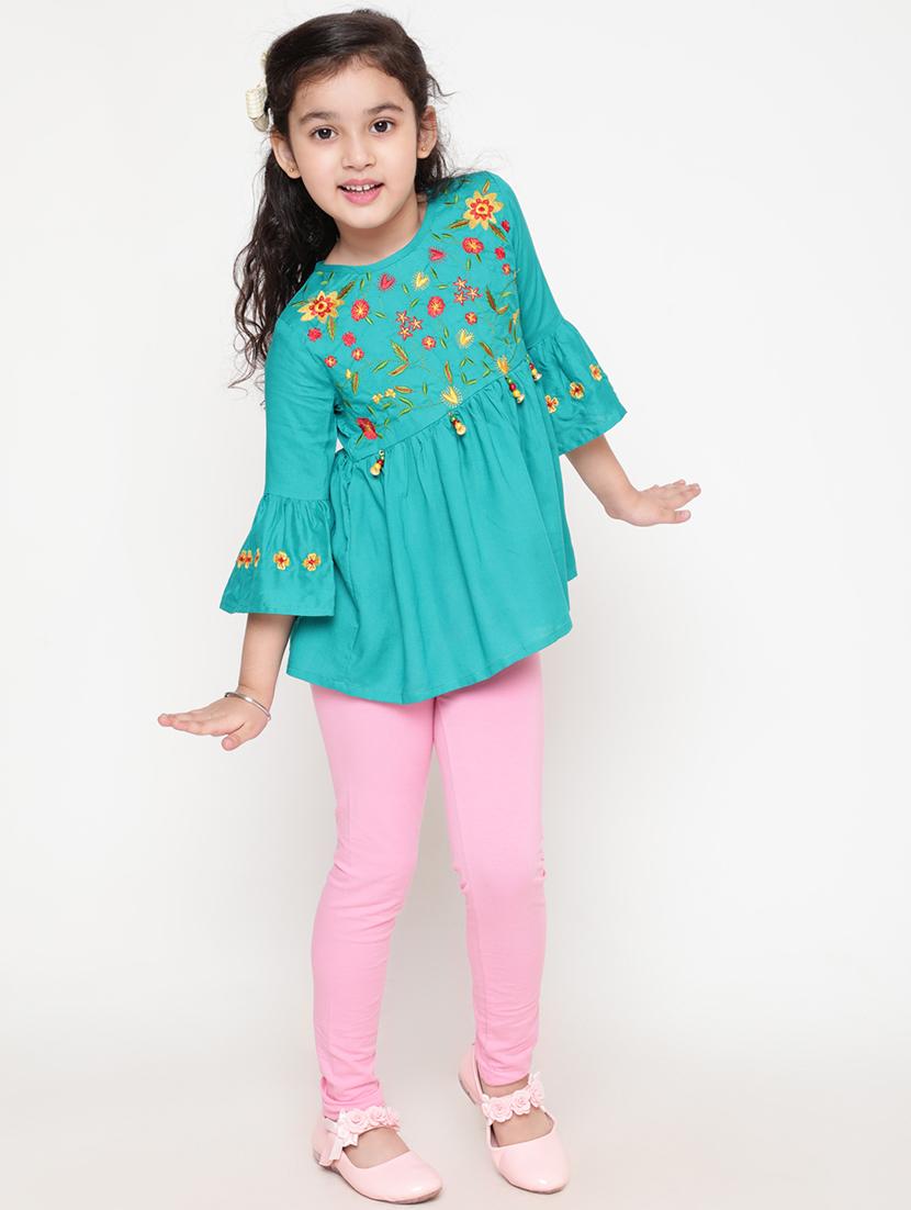 girls embroidered three quarter sleeve top - 21708058 - Standard Image - 4
