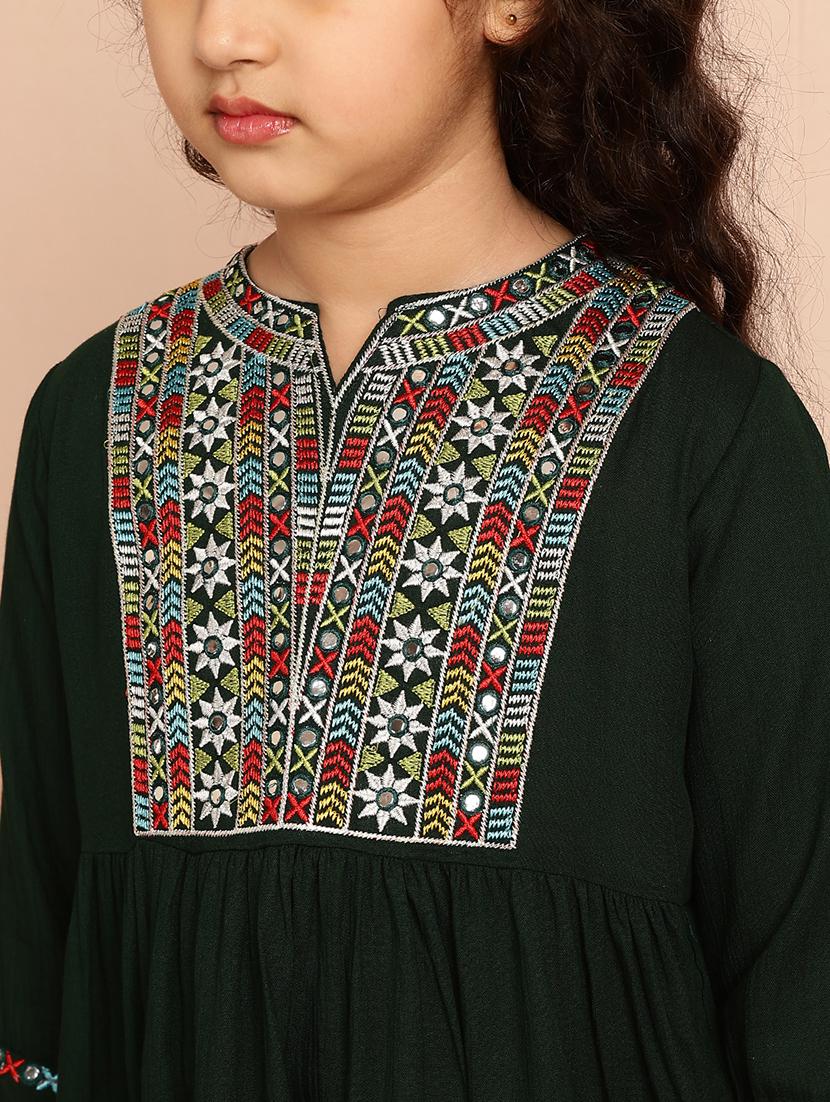 girls embroidered three quarter sleeve flared kurti - 21708070 - Standard Image - 4