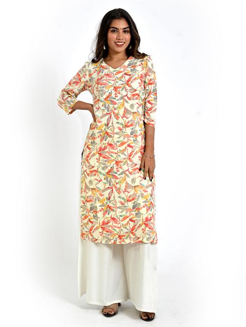 women printed three quarter sleeve straight kurta - 21708122 - Standard Image - 0