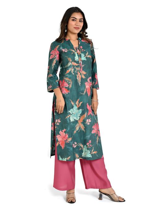 women floral three quarter sleeve staright kurta - 21708128 - Standard Image - 0