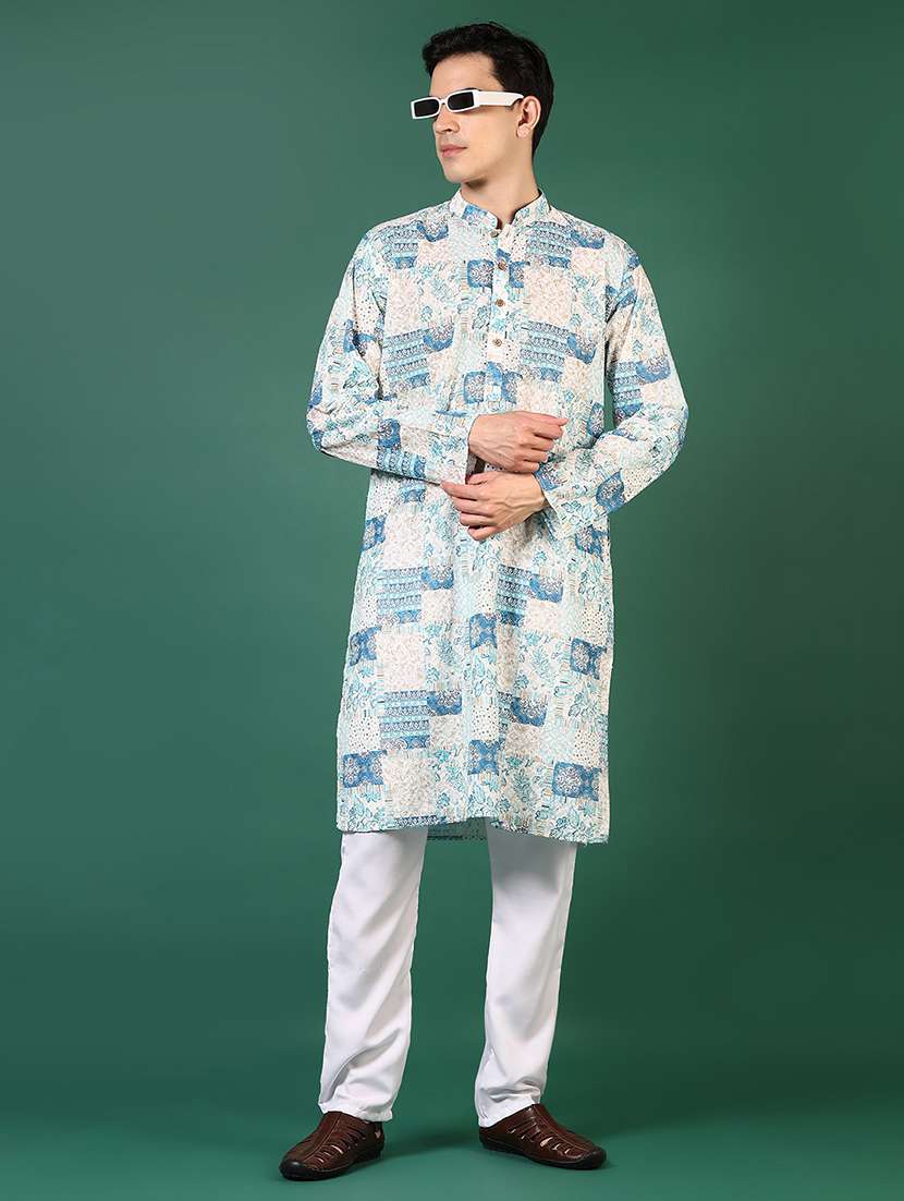 men printed long sleeves kurta pyjama set - 21708271 -  Standard Image - 1