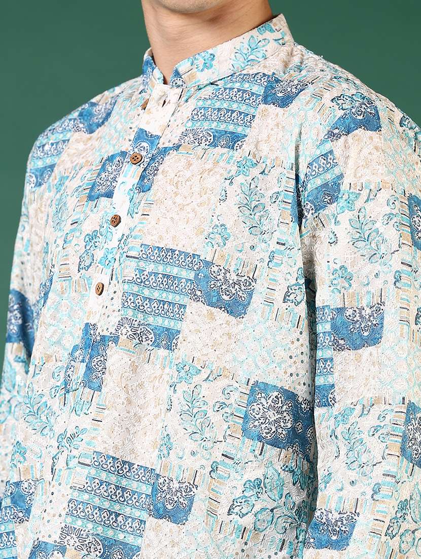 men printed long sleeves kurta pyjama set - 21708271 -  Standard Image - 4