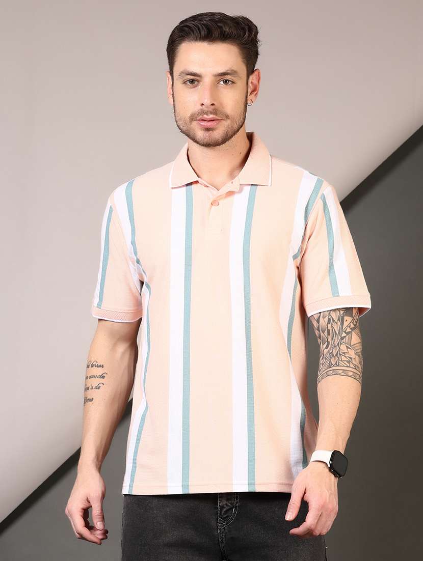 men short sleeves striped polo t-shirt