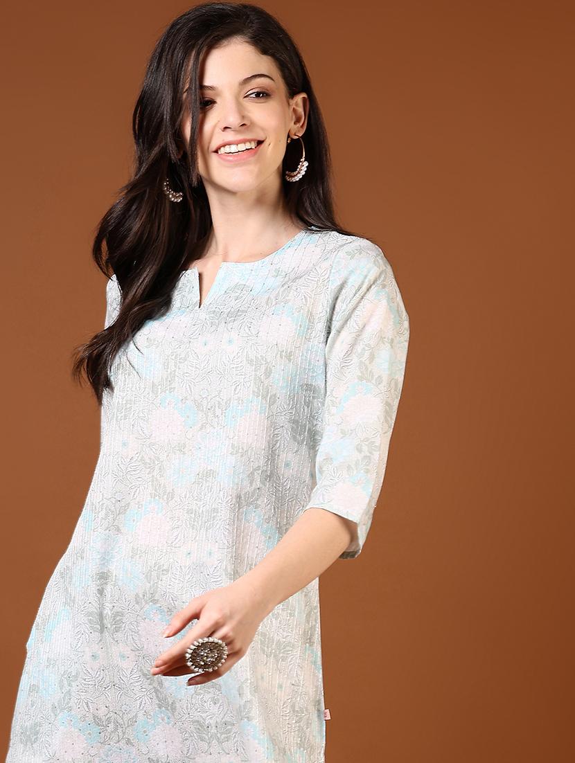 women printed notch neck straight kurta - 21708314 - Standard Image - 4