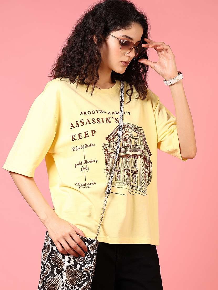 women front printed drop shoulder t-shirt - 21708359 -  Standard Image - 1