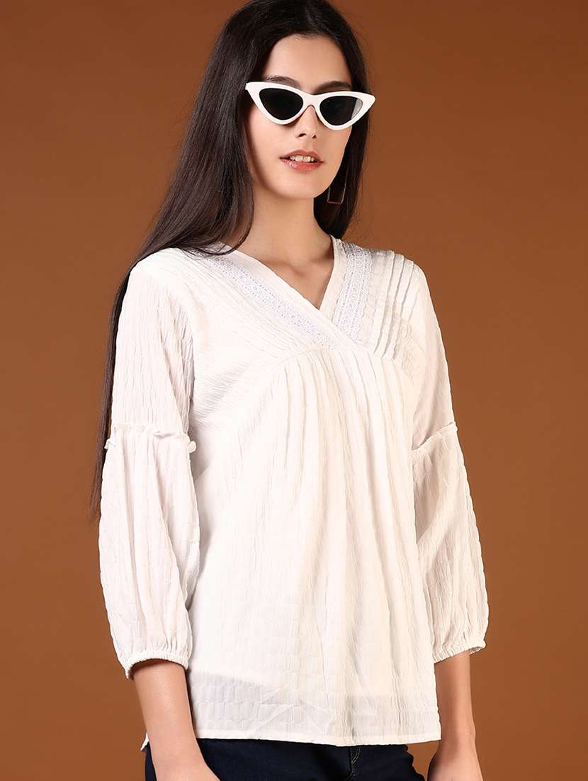 women solid puff sleeve a-line top
