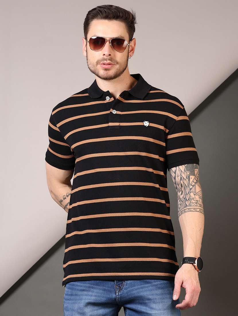 men striped short sleeves polo t-shirt - 21708371 -  Zoom Image - 0