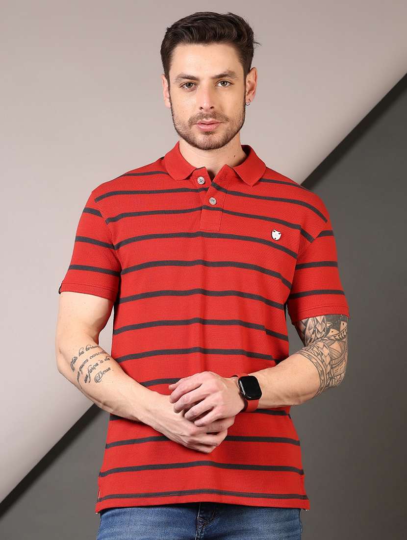 men striped short sleeves polo t-shirt