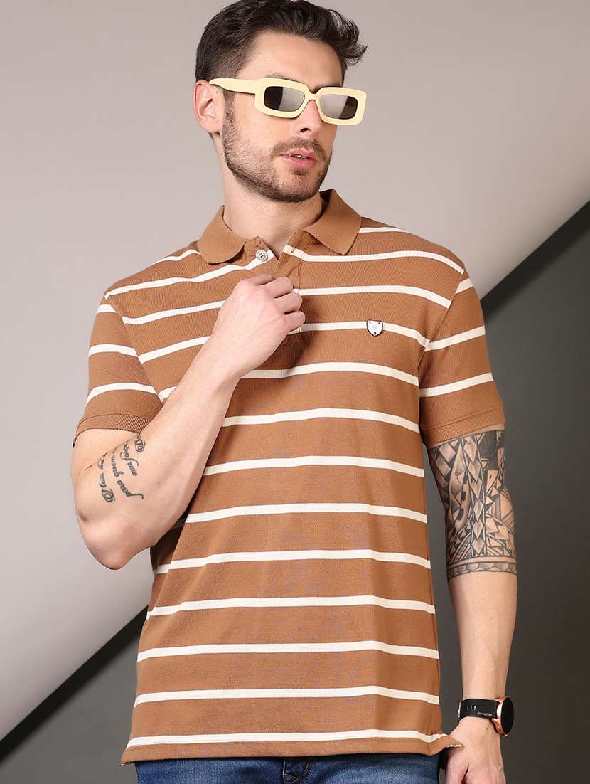 men striped short sleeves polo t-shirt - 21708376 -  Standard Image - 1