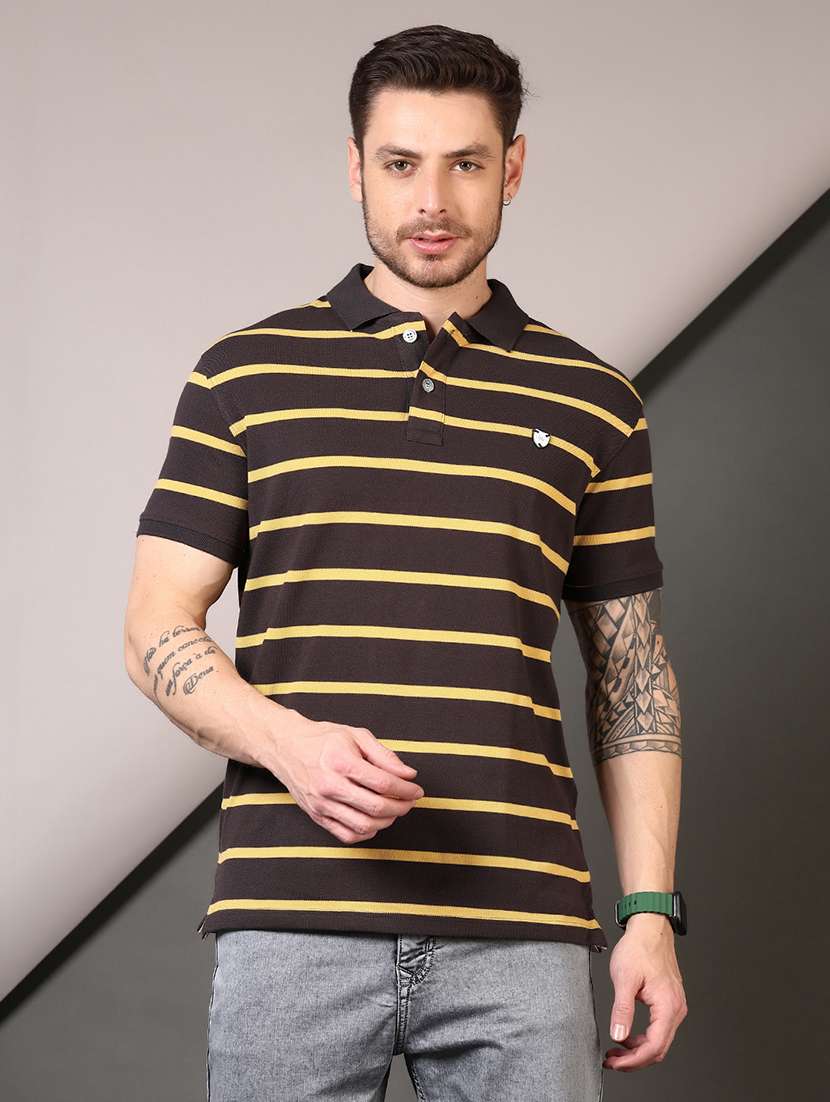 men striped short sleeves polo t-shirt