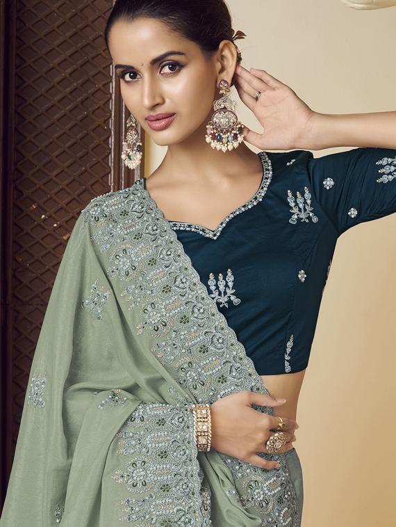 women neo mint embroidered saree with blouse - 21708509 - Standard Image - 1