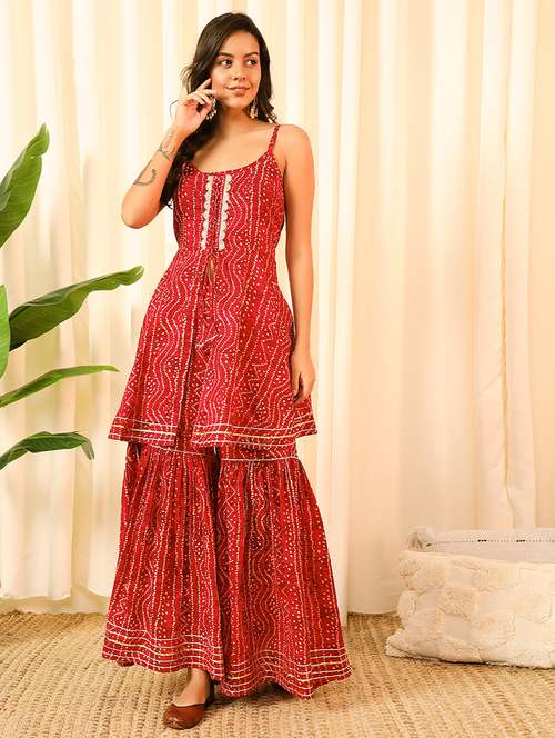 women bandhani printed kurta sharara set - 21708790 -  Standard Image - 0