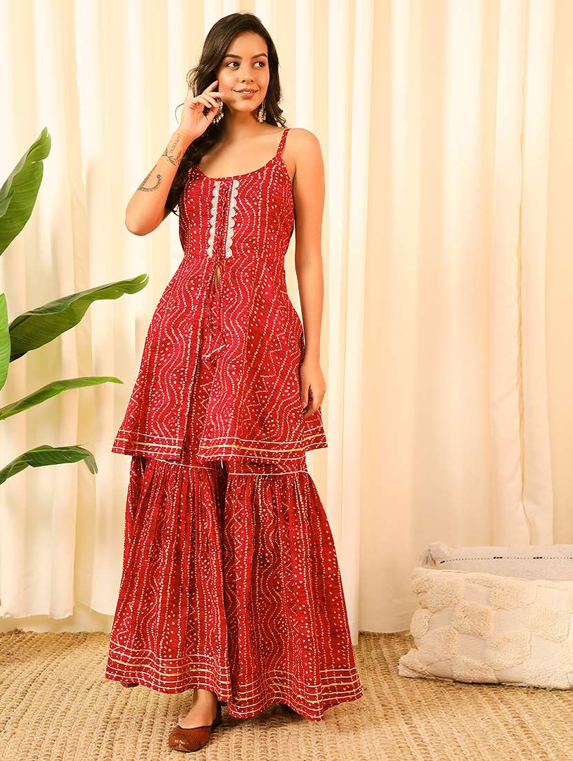women bandhani printed kurta sharara set - 21708790 -  Zoom Image - 0