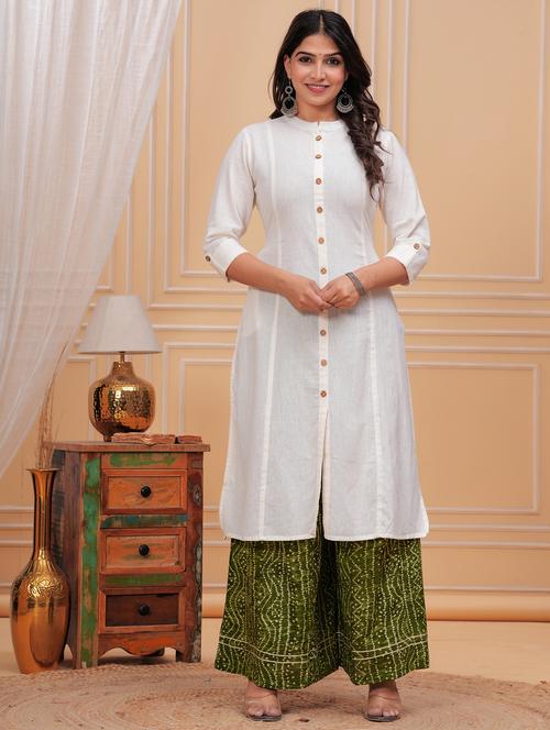 women solid three quarter sleeve a-line kurta - 21709169 -  Standard Image - 0