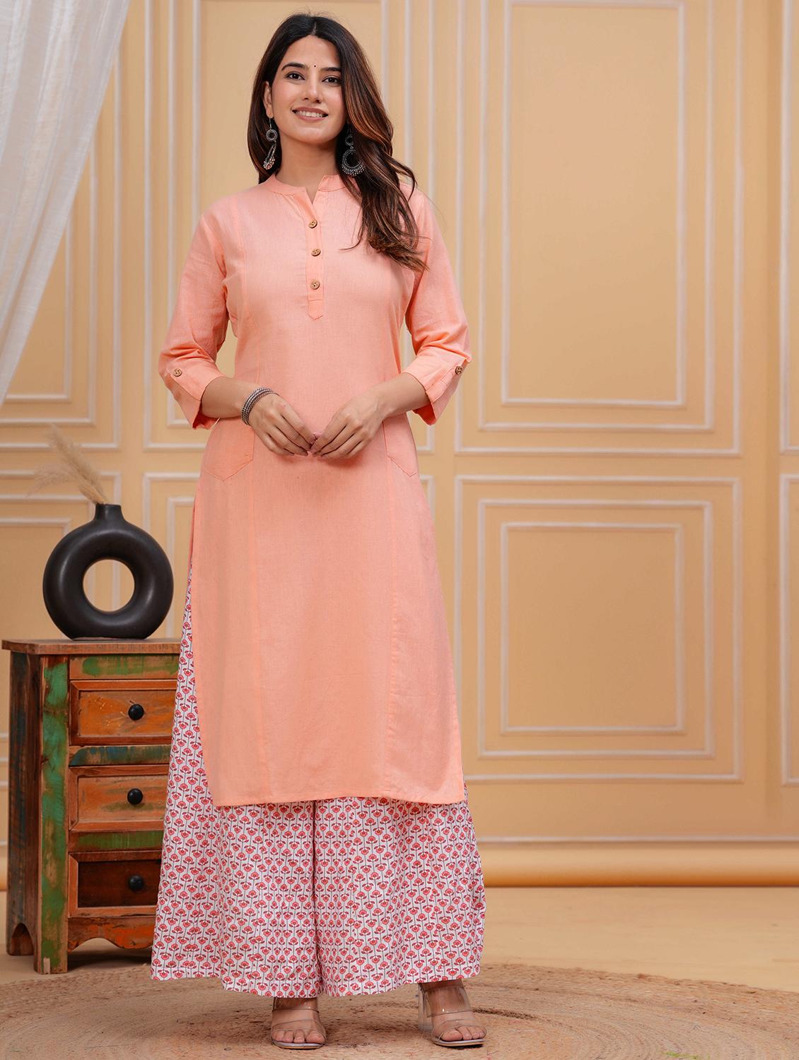 women solid three quarter sleeve straight kurta - 21709176 - Zoom Image - 0