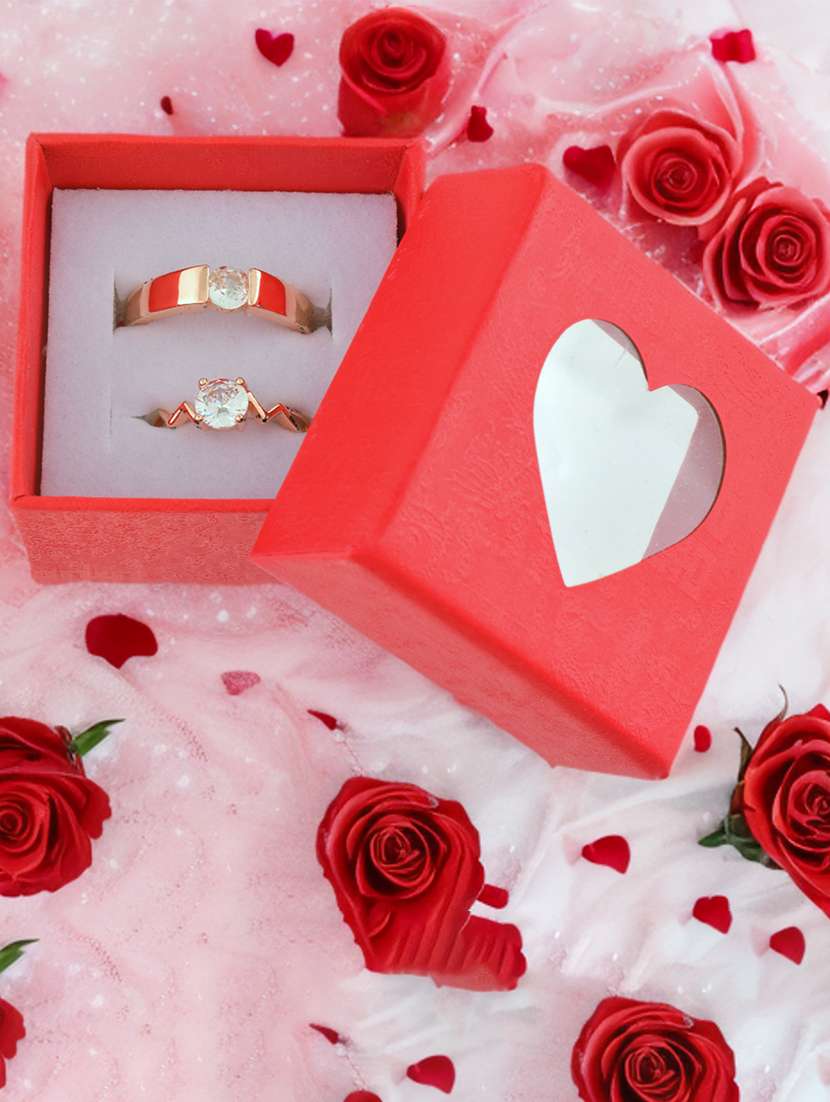  rose gold plated couple ring combo
