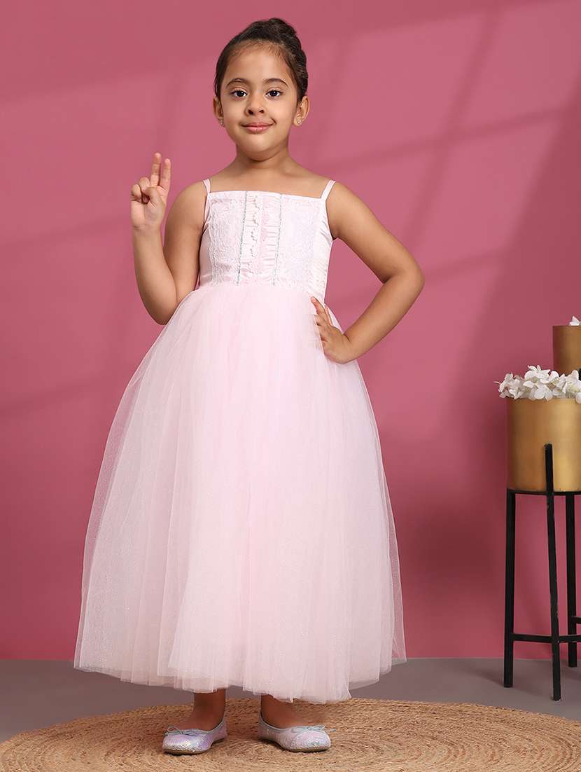 girls solid shoulder strap party wear frock