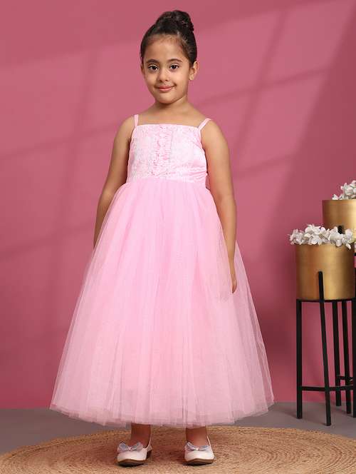 girls lace deatiled shoulder strap frock