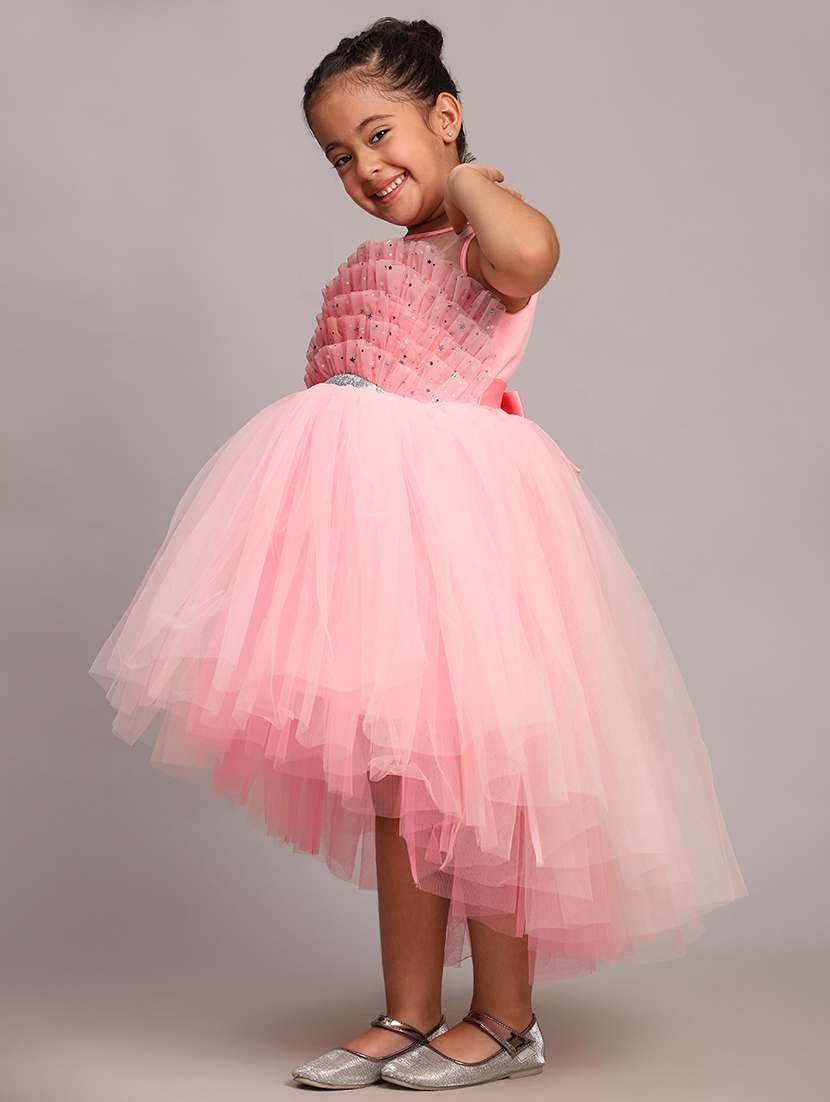 girls embellished round neck high low frock - 21709306 - Standard Image - 1
