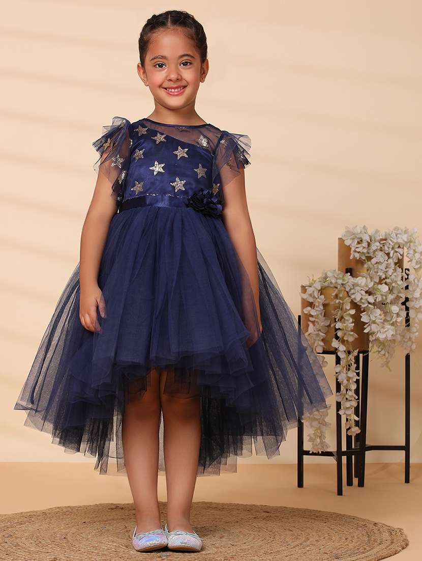girls embellished round neck high low  frock
