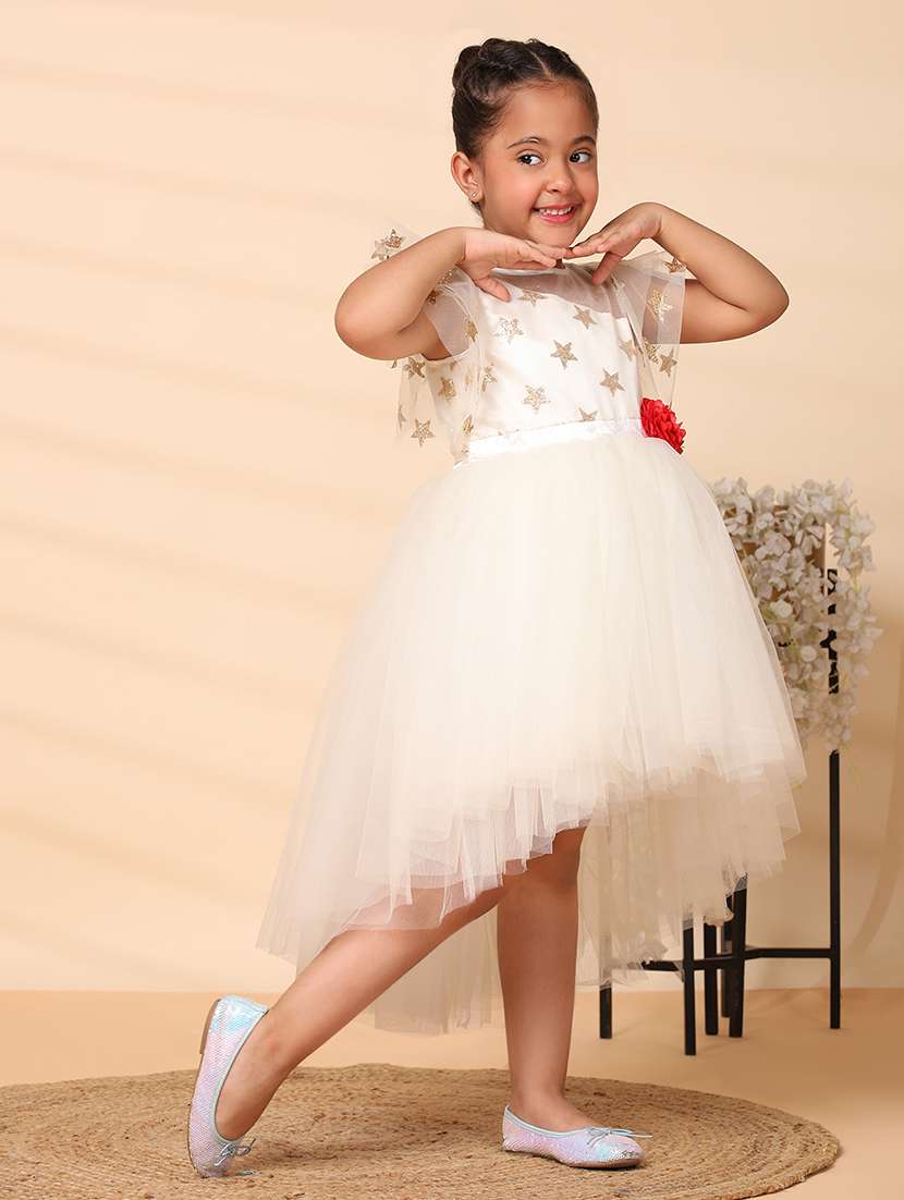 girls embellished round neck high low frock - 21709341 - Standard Image - 1