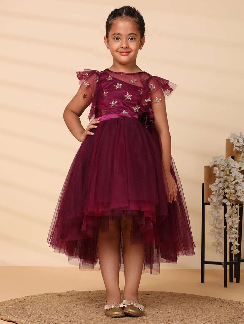girls embellished round neck high low frock