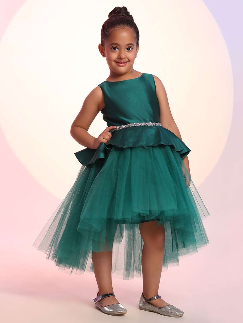 girls solid sleeveless high low frock