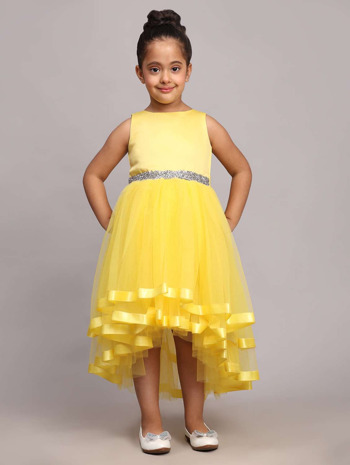 girls solid sleeveless high low frock