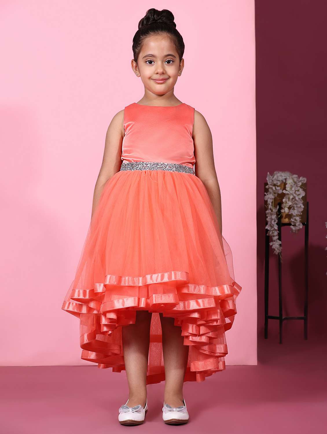 girls solid sleeveless high low frock