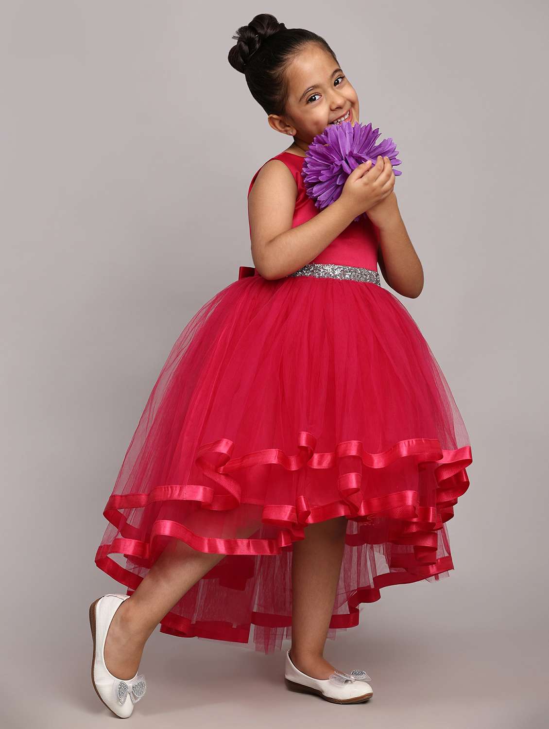 girls solid sleeveless high low frock - 21709356 -  Standard Image - 1