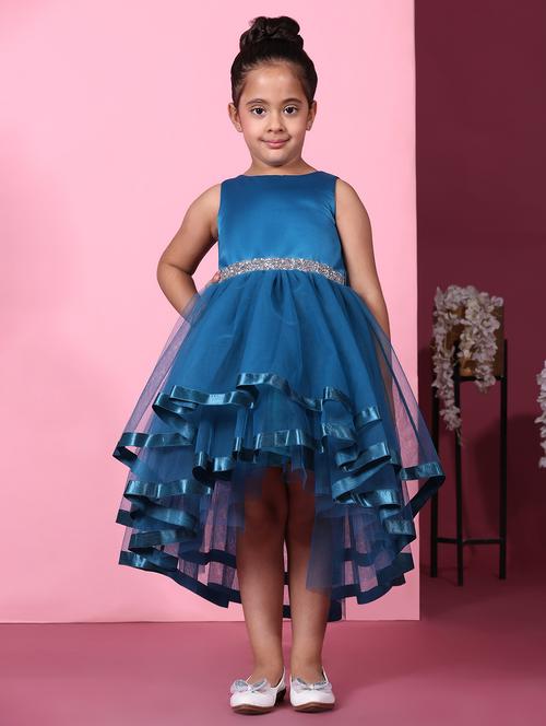 girls solid sleeveless high low frock - 21709358 - Standard Image - 0