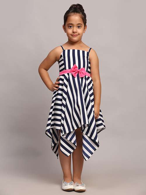 girls striped sleeveless asymmetric frock
