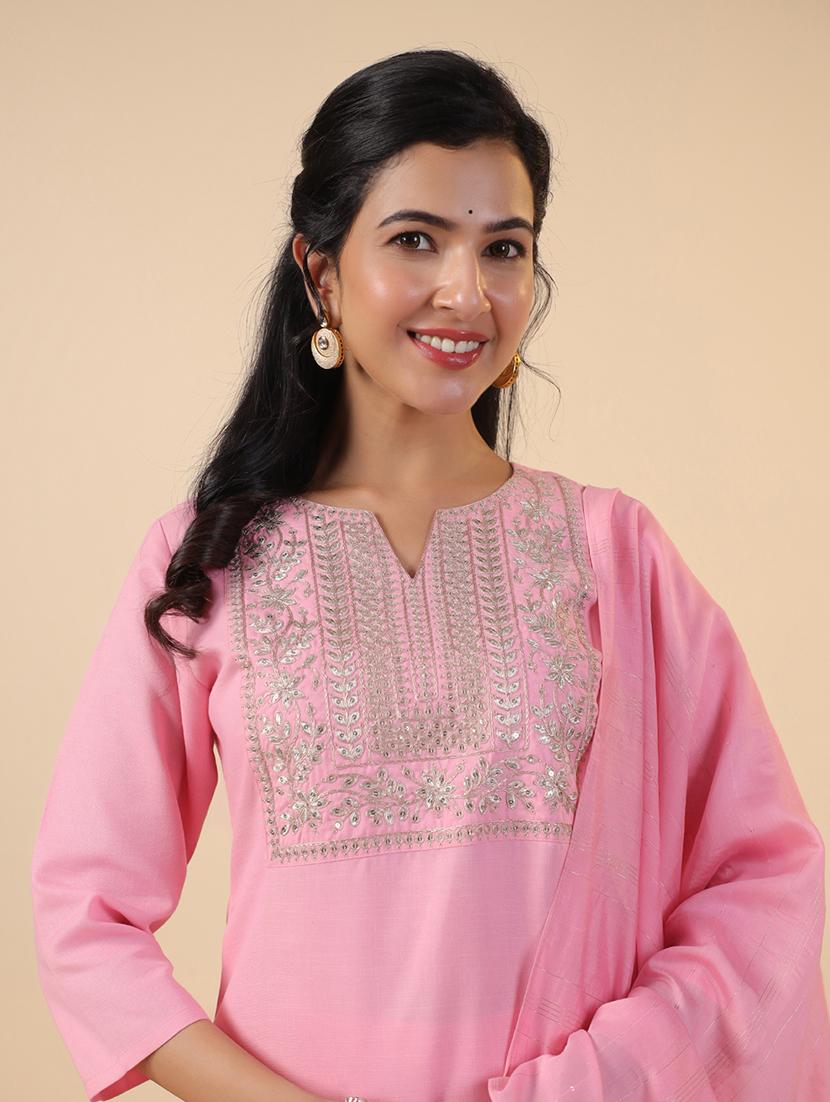 women three quarter sleeve kurta pant with dupatta set - 21709483 - Standard Image - 4