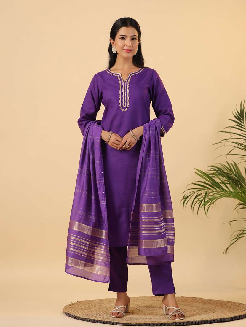 women three quarter sleeve kurta pant with dupatta set